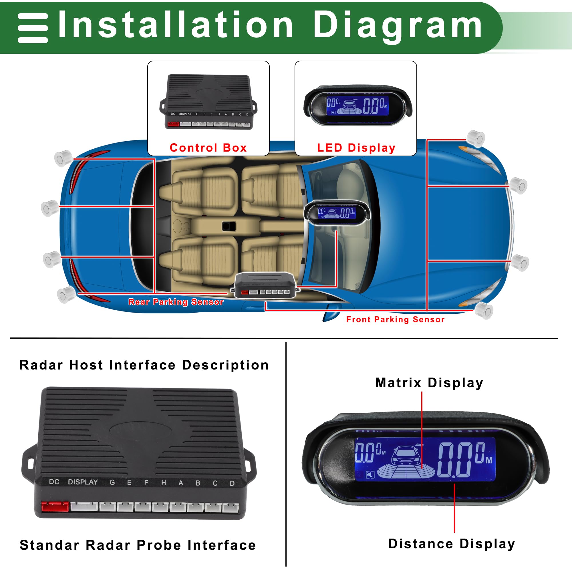 Motoforti Kit De Radar De Recul 8 Capteurs Argent Pour SUV