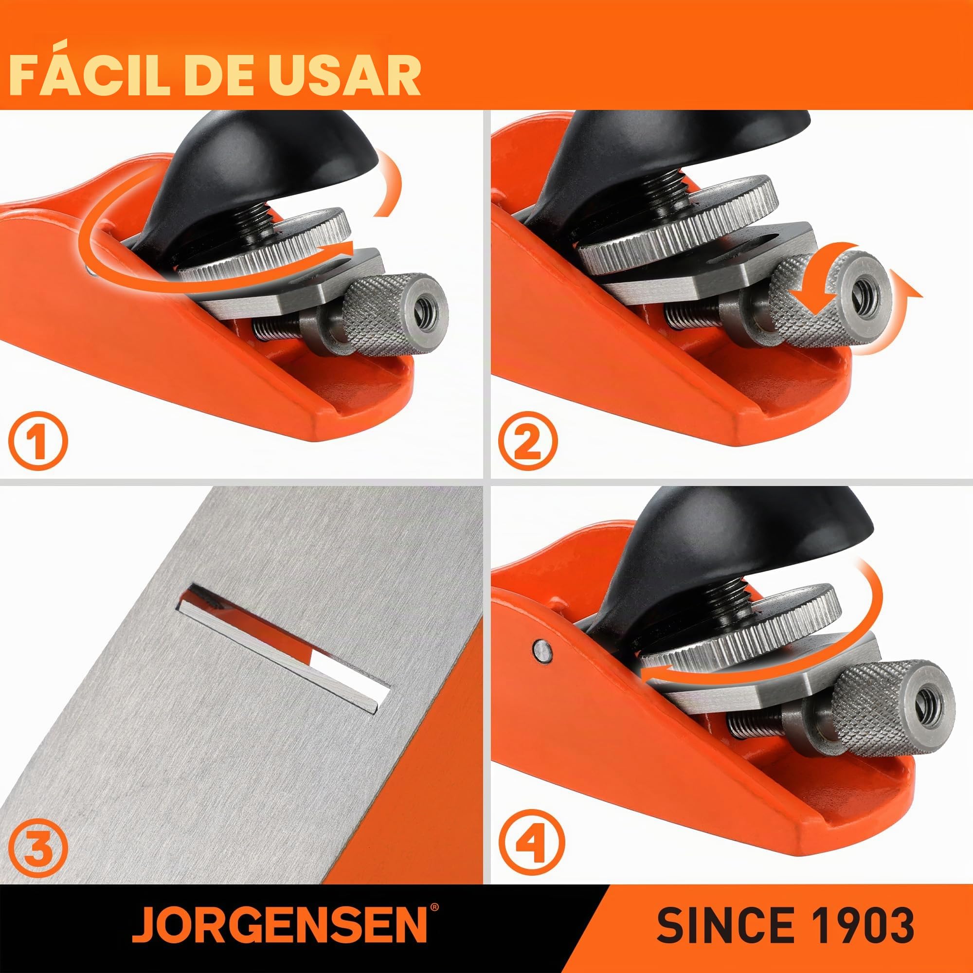 JORGENSEN Mini Cepillo de Carpintero, Mini Cepillo Manual para Trabajos de Madera de Precisión, Ideal para Recortar, Pulir y Cepillar, con Hoja Ajustable, para Trabajos en Madera