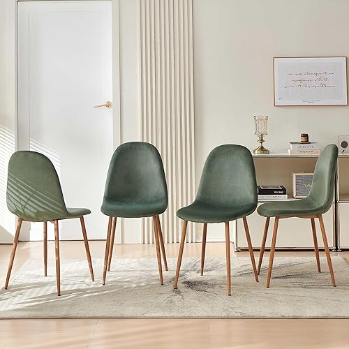 Miniatura 5 de Howtek Mid-Century - Juego de 4 sillas de comedor modernas tapizadas de terciopelo verde con respaldo y patas de metal para comedor, sala de estar,