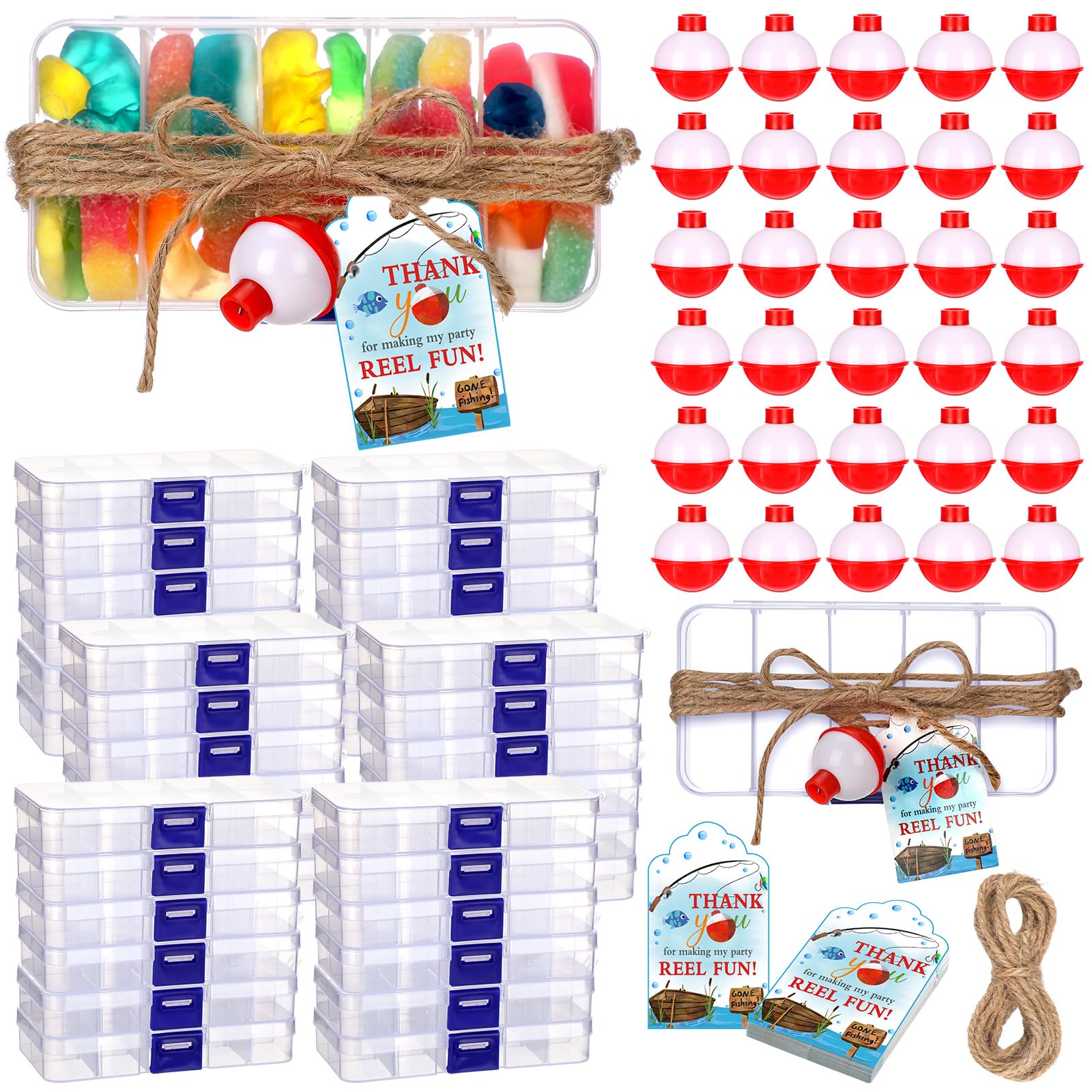 Wonderjune 72 Fishing Party Favors Tackle Boxes with Thank You Cards