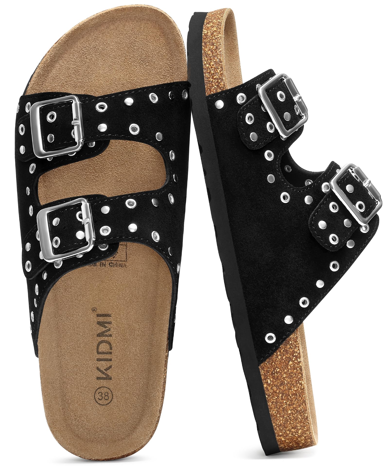 KIDMI Women's Cork Footbed Sandals Comfortable Suede Summer Slides
