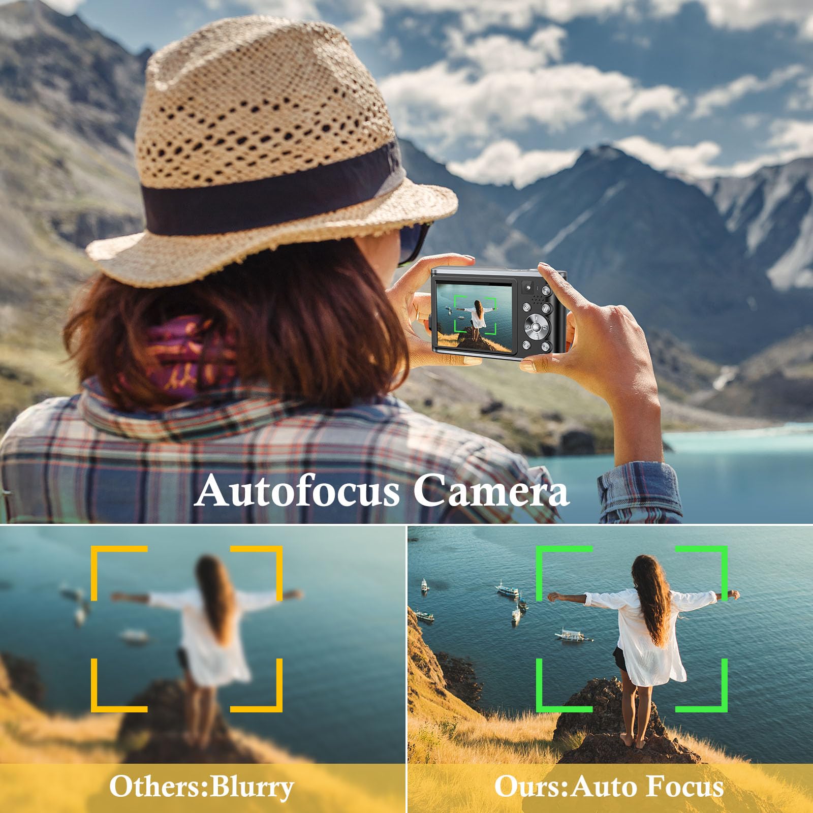 Lecran Macchina Fotografica Digitale 4K con Doppia Fotocamera, 48MP, Scheda da 32GB, Zoom Digitale 16X, 2 Batterie per Ragazzi e Principianti