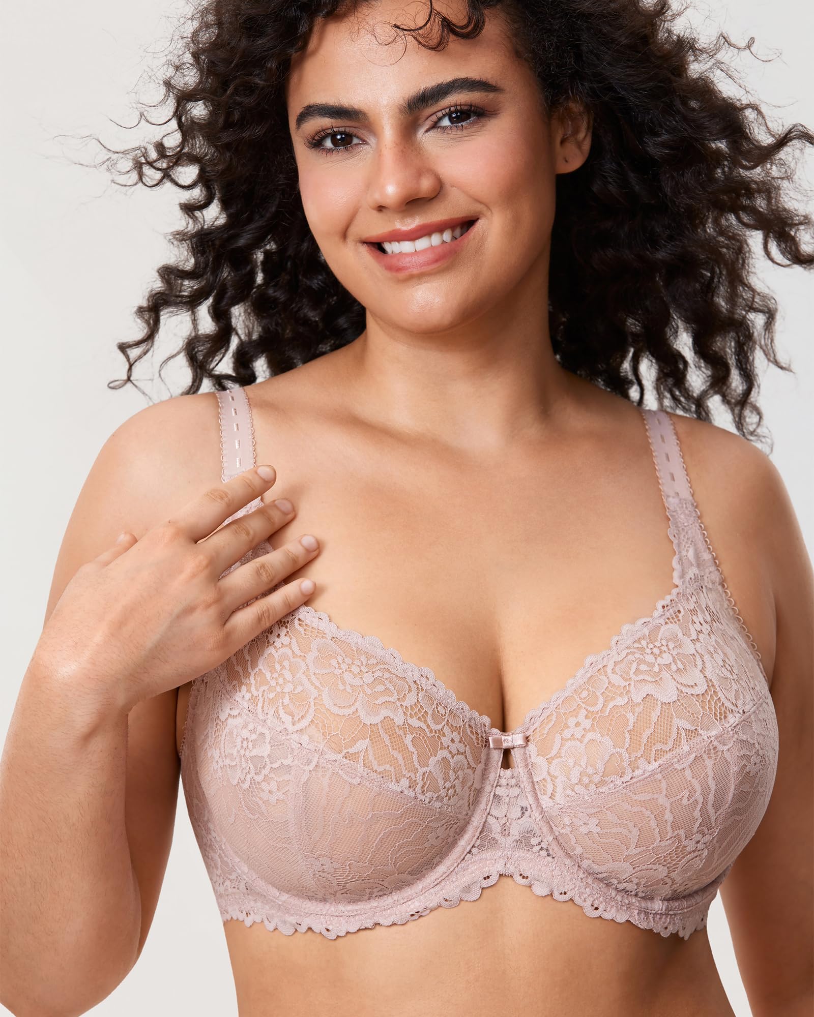 DELIMIRA Femme Soutien Gorge Grande Taille avec Armatures Dentelle Transparent