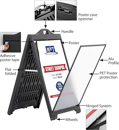 Miniatura 2 de MT Displays Street SignPro con cubierta protectora para lentes póster de 24 x 36 pulgadas tablero de sándwich de doble cara plegable con marco A