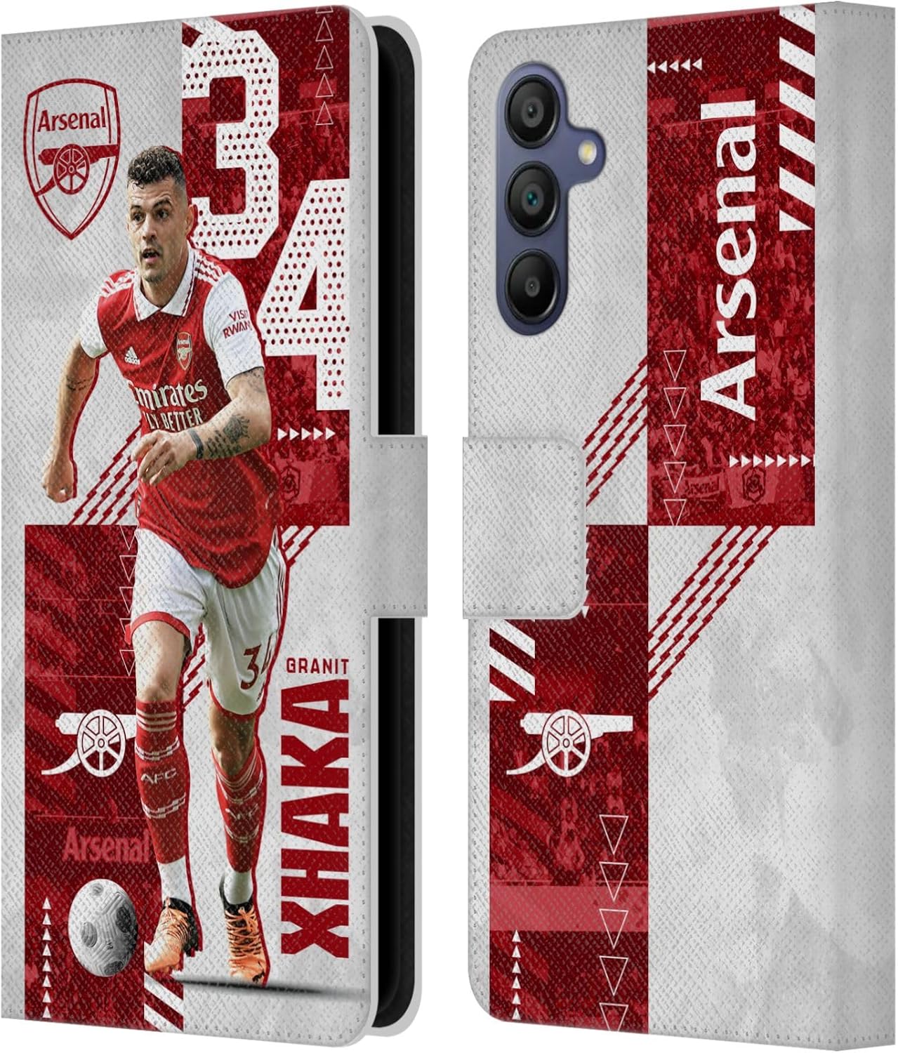 Head Case Designs Officially Licensed Arsenal FC Granit Xhaka 2022/23 First Team Leather Wallet Case Compatible with Samsung Galaxy A15