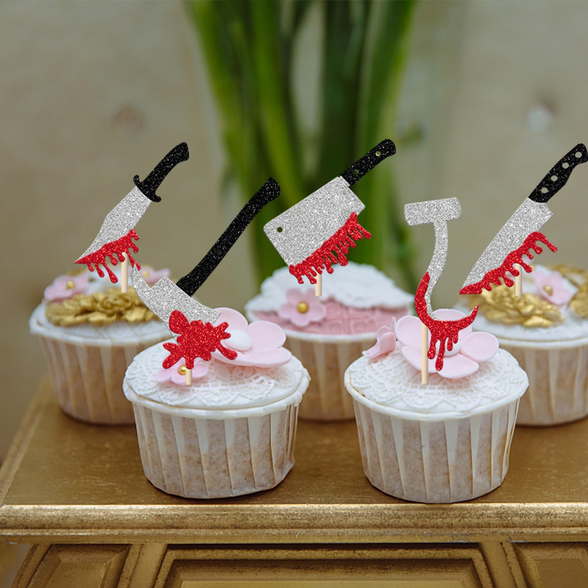 SYKYCTCY 30 Pack Halloween Knife Cupcake Toppers Glitter Scary Bloody Knife Cupcake Picks Killer Birthday Cake Decorations for Happy Halloween Theme Baby Shower Party Supplies - Image 4