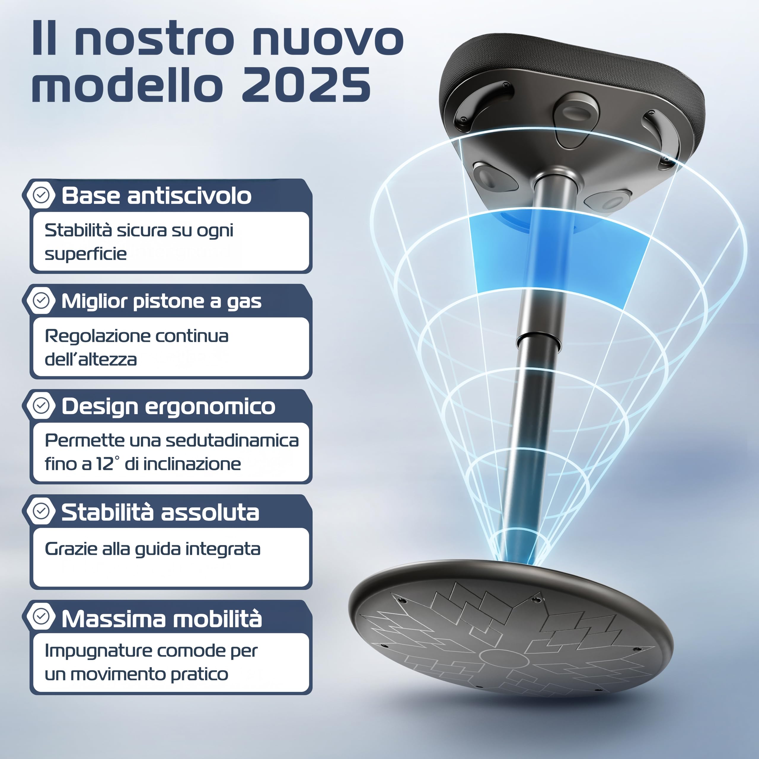 CLOUVOU Nexus Sgabello ergonomico [ORIGINAL] per casa e ufficio - Sgabello regolabile, altezza 57-82 cm - Sgabello da scrivania con seduta attiva, rinforza la schiena - Sgabello nero design