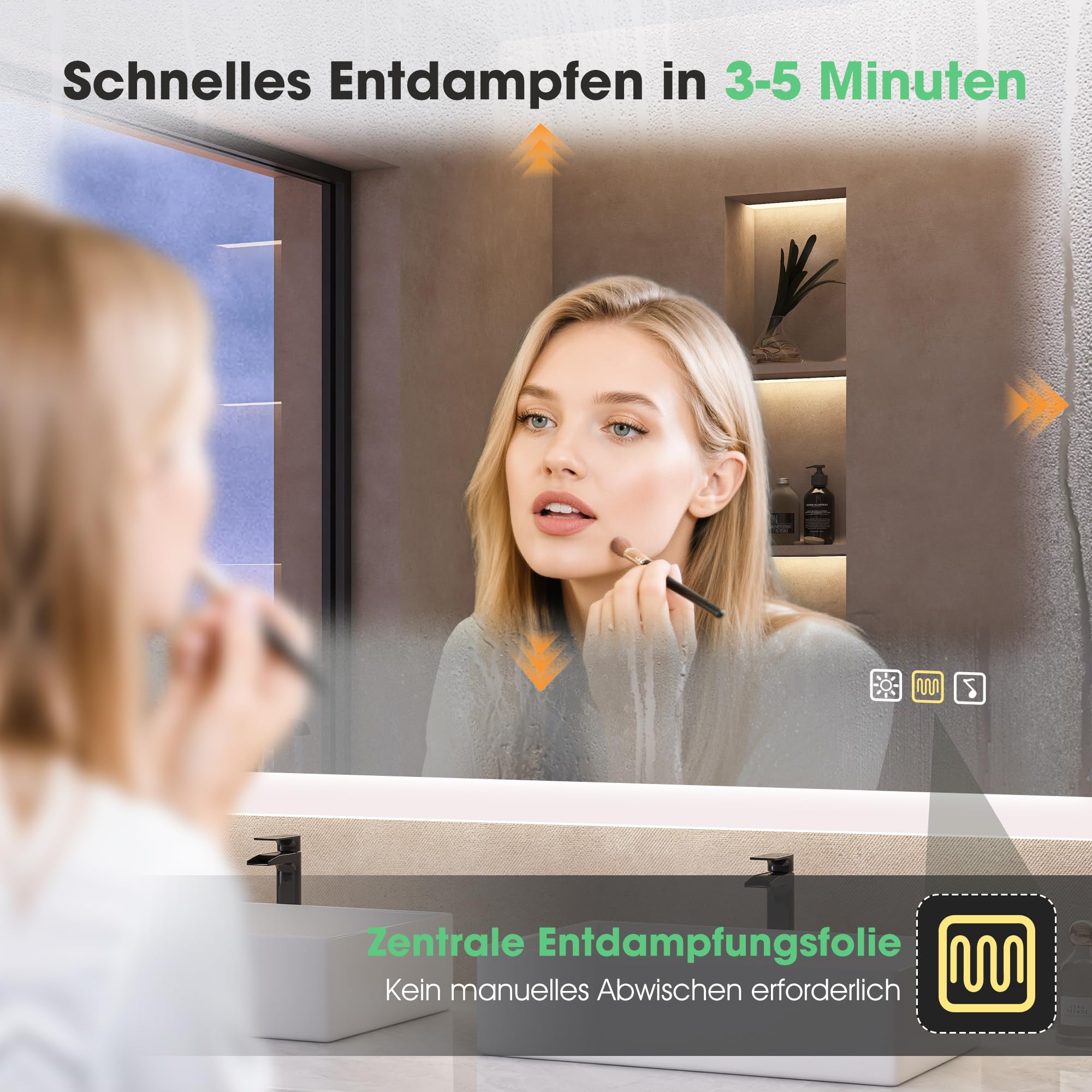 S'bagno Badspiegel-mit-Beleuchtung 140x80cm, Led-Badezimmerspiegel-mit-Licht, Bluetooth, Entfoggen, 3 Farben, Dimmbar, Speicherfunktion, Gehärtetes Glas, IP44 Wasserdicht, Horizontal/Vertikal