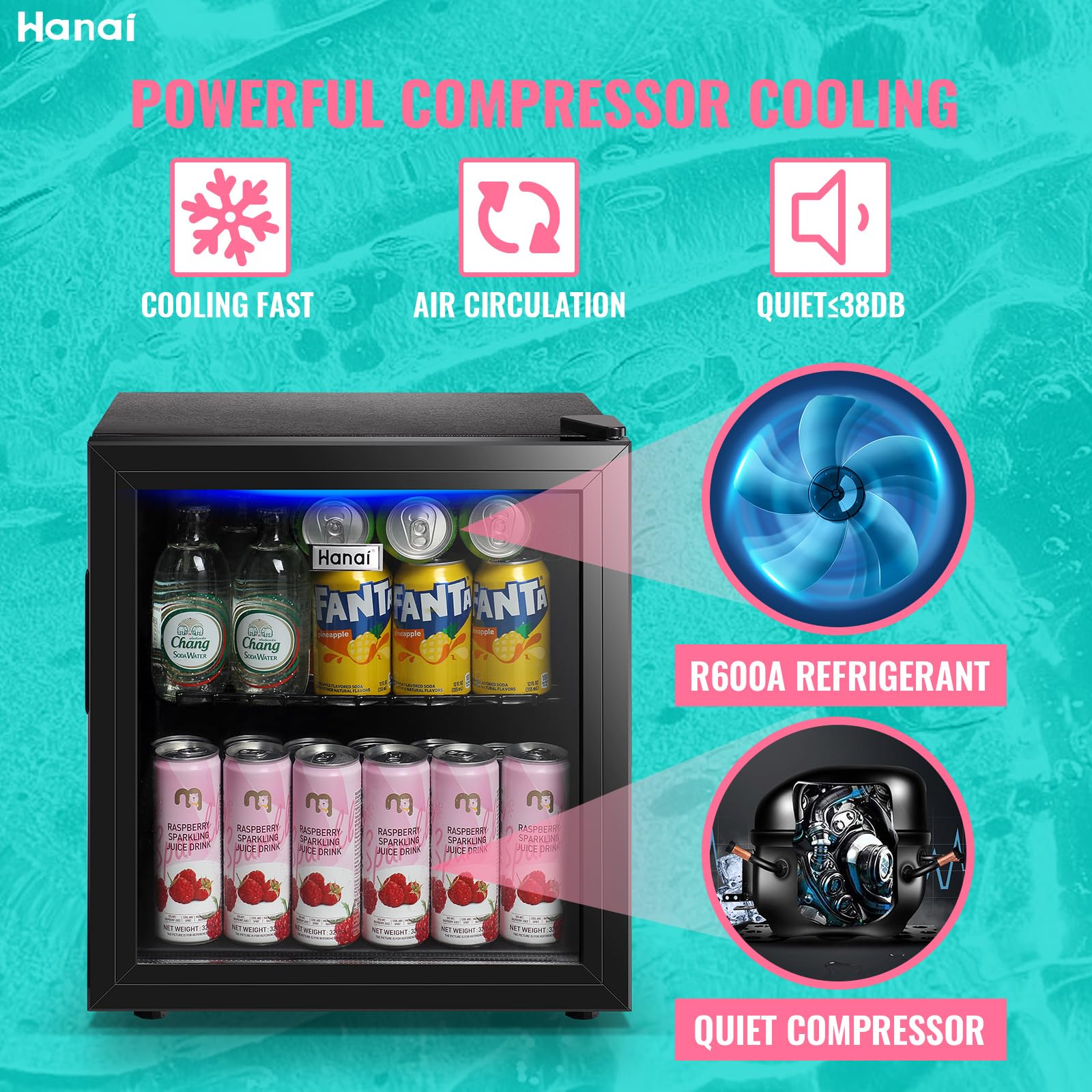 WANAI Mini Fridge Cooler 60 Can Beverage Refrigerator Black Mini Beer Fridge Glass Door For Wine Soda Juice Small Drink Cooler Machine Clear Front Removable For Home Office Bar Freestanding on Fridge.com - View 4