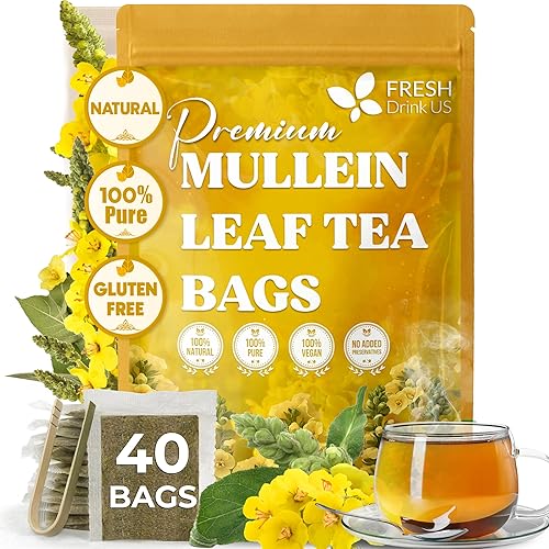 FreshDrinkUS, Té prémium de 40 hojas de gordolobo para pulmones, gran desintoxicación pulmonar para fumadores, hecho a mano, 100% natural y puro,