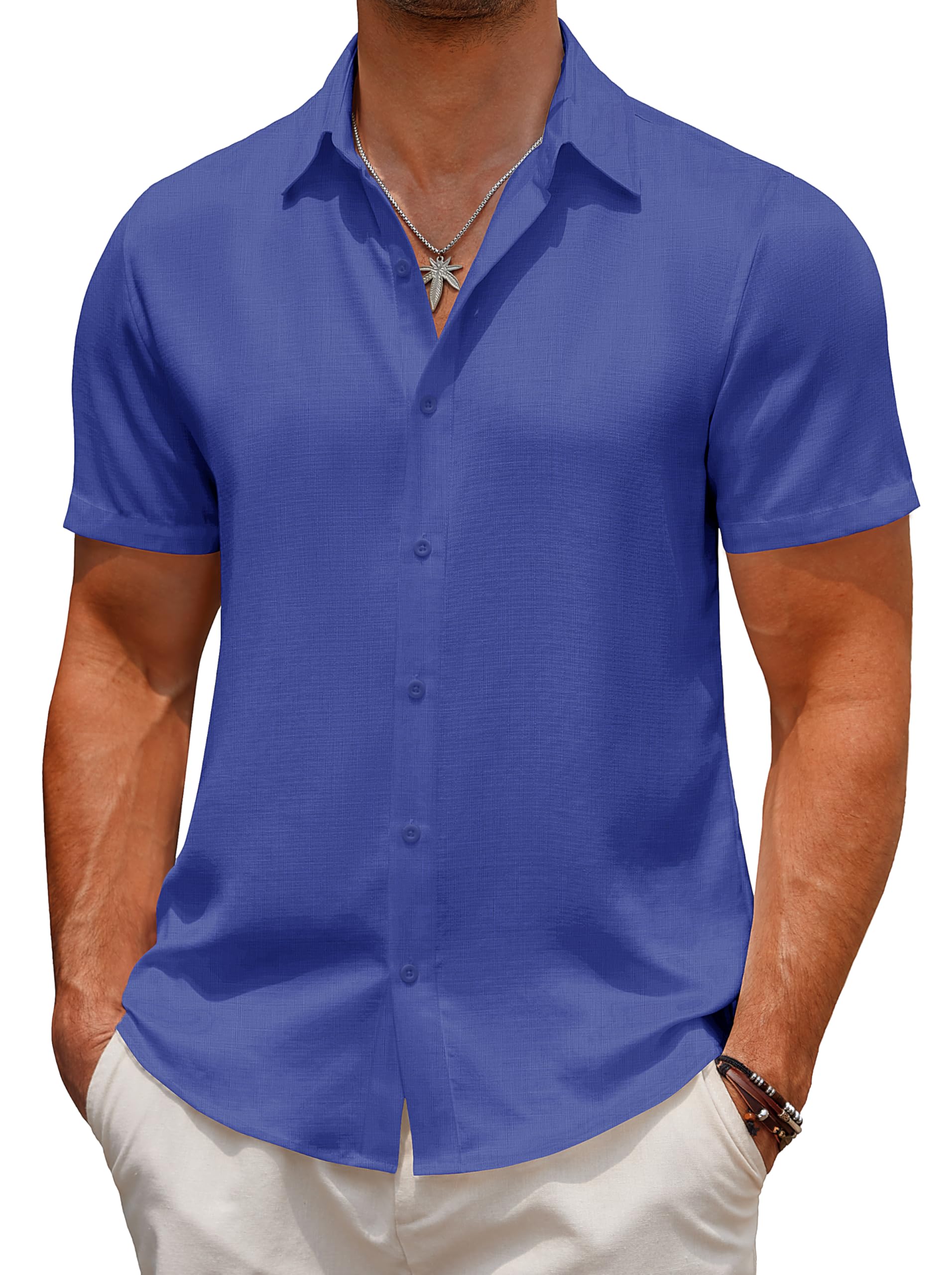 COOFANDY Men's Casual Button Down Short Sleeve Shirts Summer Beach Wedding Shirt Vacation Cotton Shirts