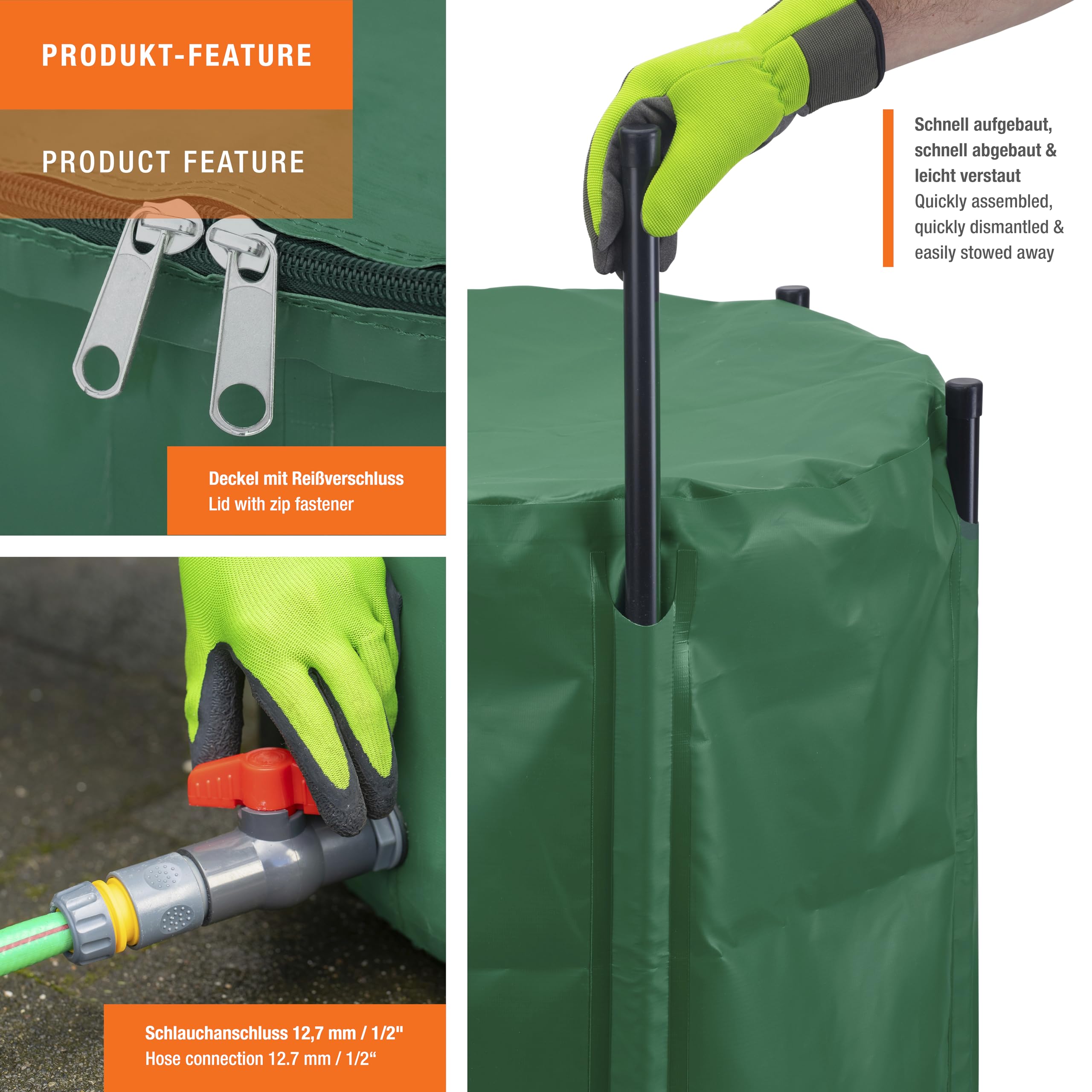 Meister Serbatoio dell'acqua piovana pieghevole – 250 litri – 88 x Ø 60 cm – plastica – verde/canna piovana/serbatoio acqua/serbatoio acqua / 9968100