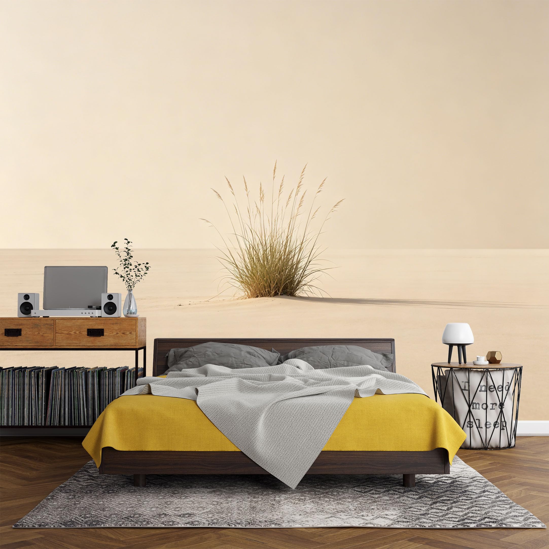 Custom Size Wall Mural， Minimalist Desert Sand Dune Grasses Landscape Natural Calm Tones，SelfAdhesive Art Prints wall Fabric (No PVC) Removable Wallpaper Living Room Decor