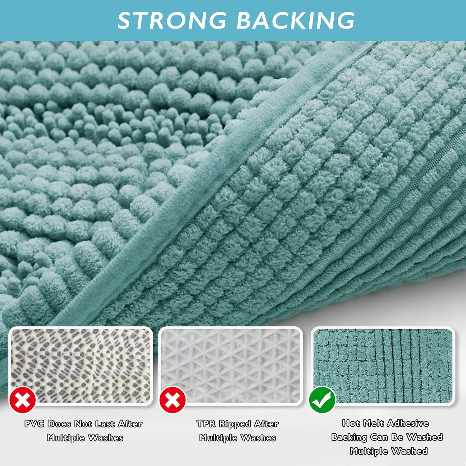 RYB HOME Bathroom Rugs Sets 2 Pieces - Quick Drying Machine Washable Absorbent Super Soft Chenile Batht Mats for Toilet Door Way Laundry Room, Eggshell Blue, 47 x 24 + 20 x 32