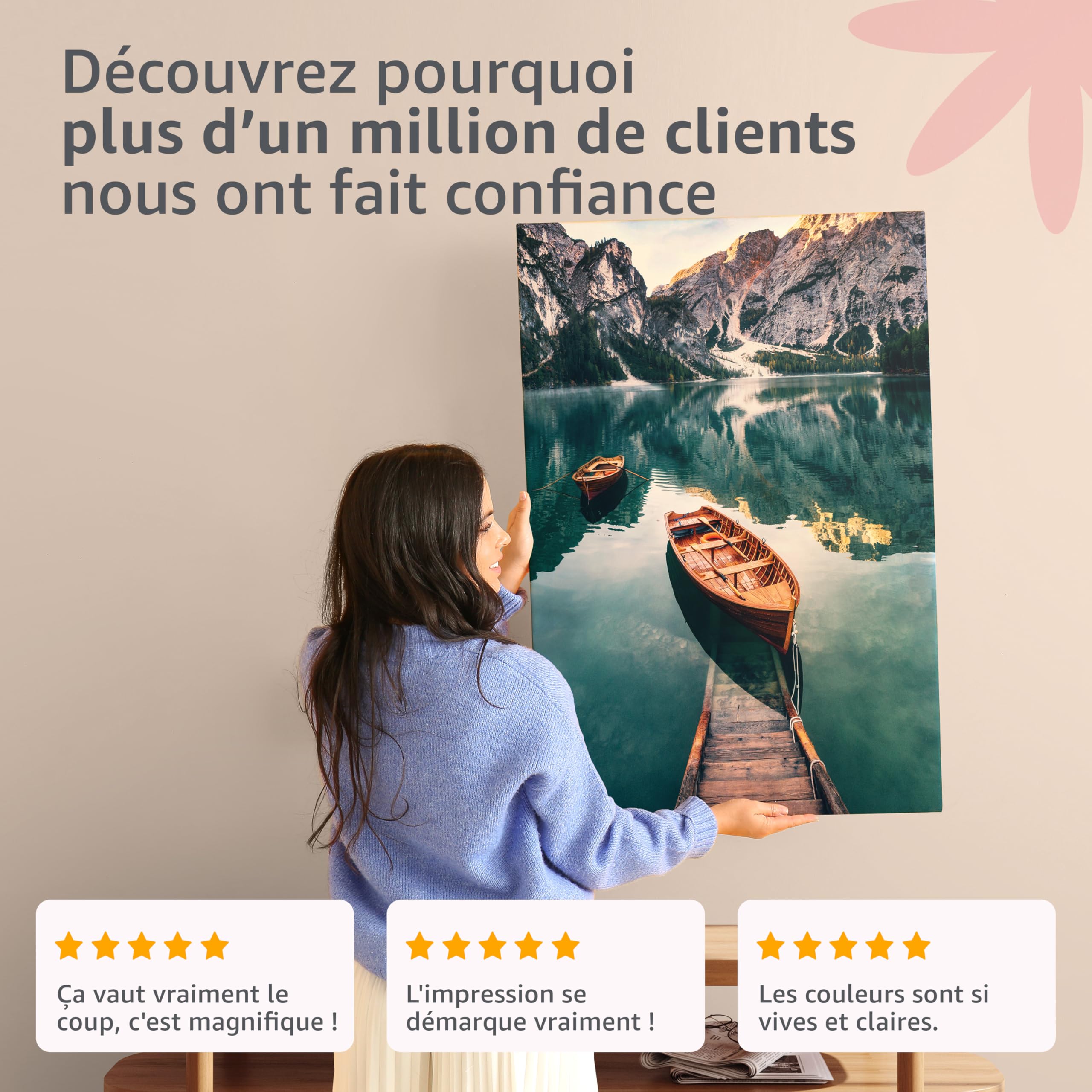decomonkey - Impression sur Toile Paysage Mer Plage 150x75 5 Pièces - Tableau Décoration Appartement Cadre en Bois Déco Salon Peinture sur Toile Nuages vagues mer ciel sable plage tropical eau
