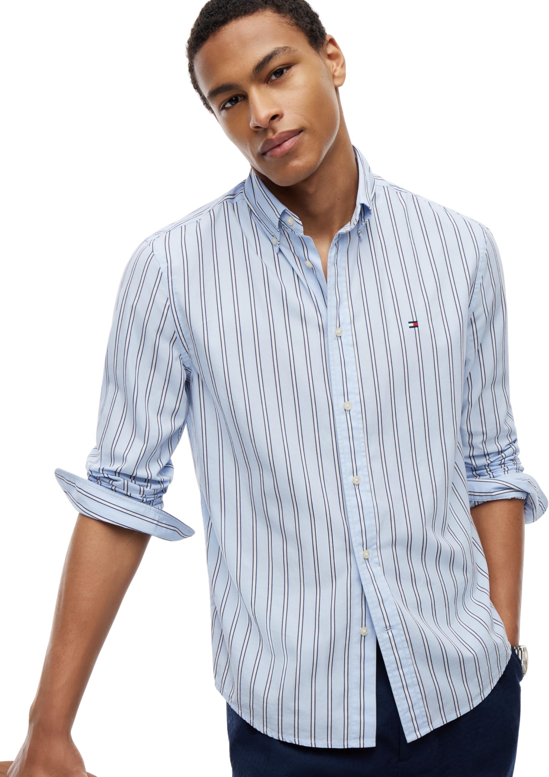 Tommy Hilfiger Herren Flex Poplin Bold Stripe Rf Shirt Mw0mw39159 L/S Shirt (1er Pack)