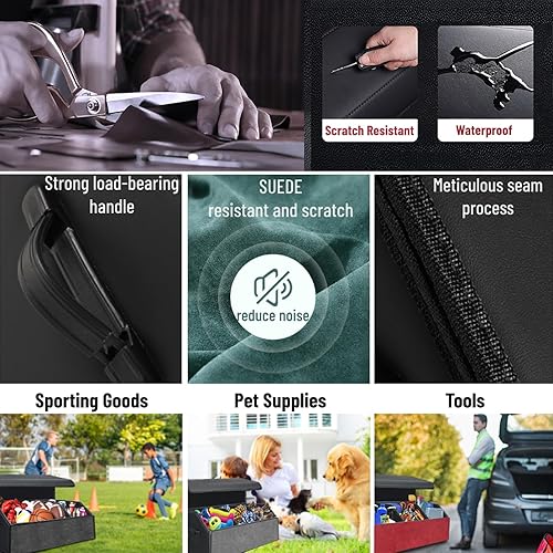 Miniatura 4 de Organizador de maletero para automóvil, caja de almacenamiento de cuero con tapa, organizador plegable para maletero para SUV, caja de