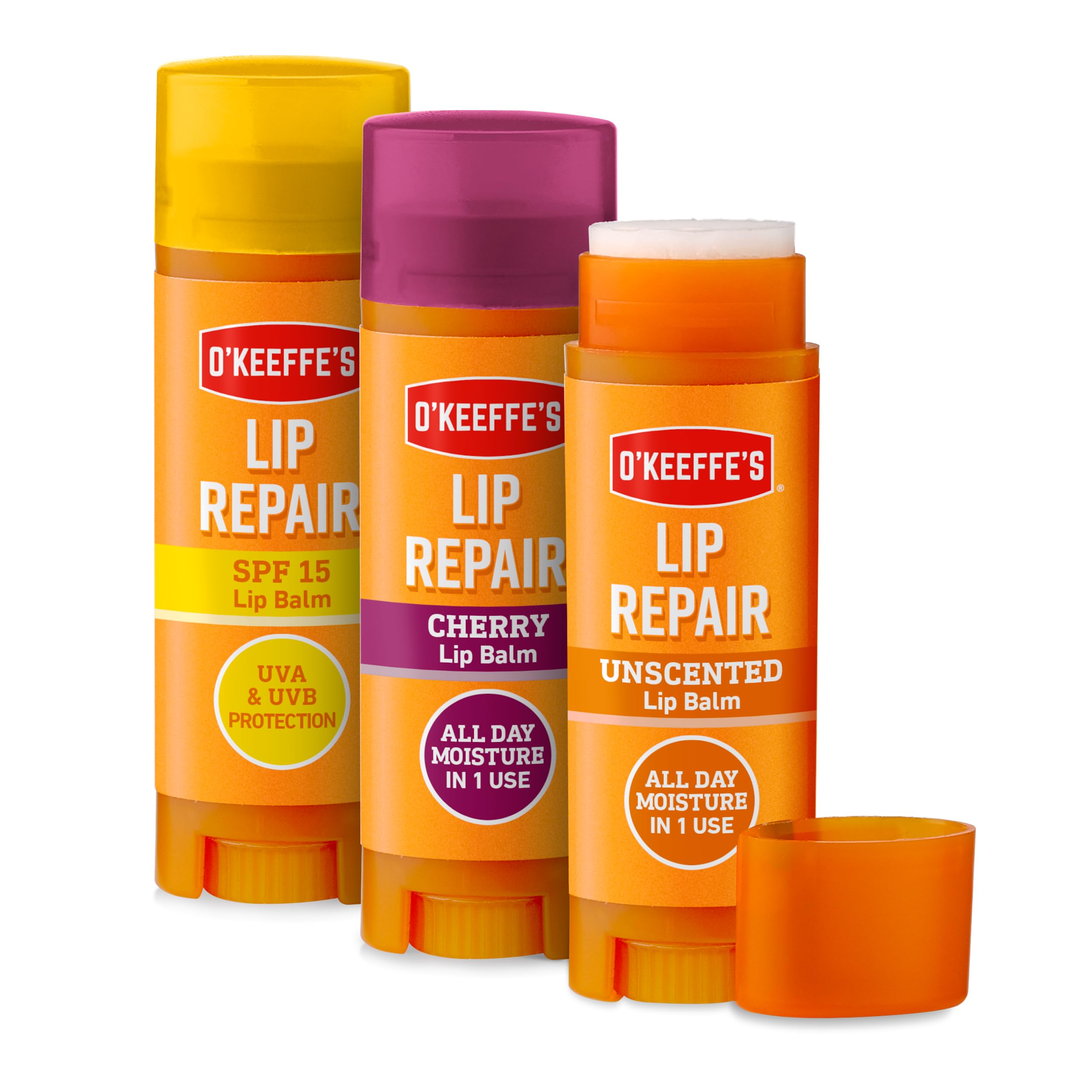 O'Keeffe's Lip Repair Multipack, 3 x 4.2g - Contains Unscented, SPF and Cherry - for Extremely Dry Cracked Lips