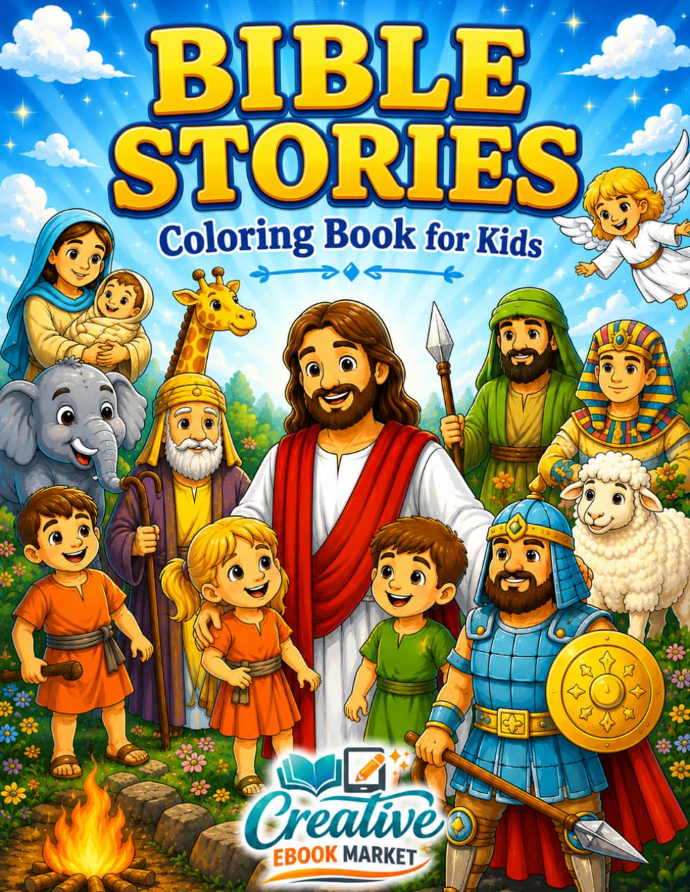 Bible Stories Coloring Book For Kids: 50 Bible Stories for Kids to Read, Learn, and Color