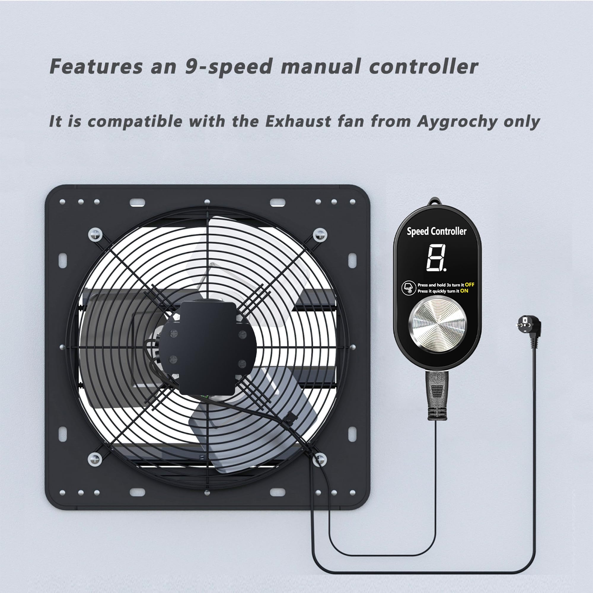 Aygrochy Ventilatore di scarico industriale da 250 mm, corrente rotante, motore EC, industriale, ventilatore da parete 1280 m³/h, ventilazione e raffreddamento per garage, loft e cucina