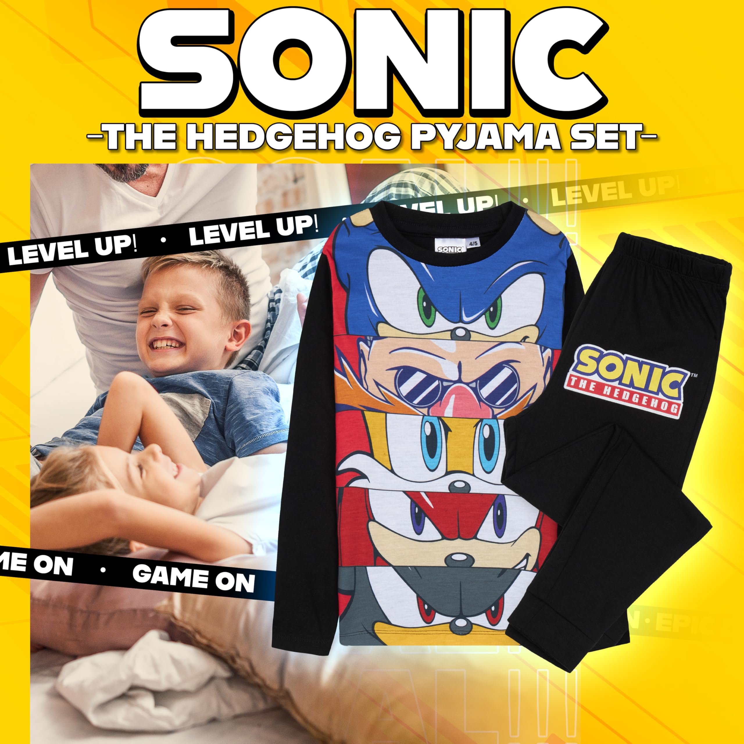 Get Trend Sonic The Hedgehog Pigiama Bambino, Set Lungo Pigiami Bambini con T-Shirt e Pantaloni, Abbigliamento da Casa, Regalo Ragazzo