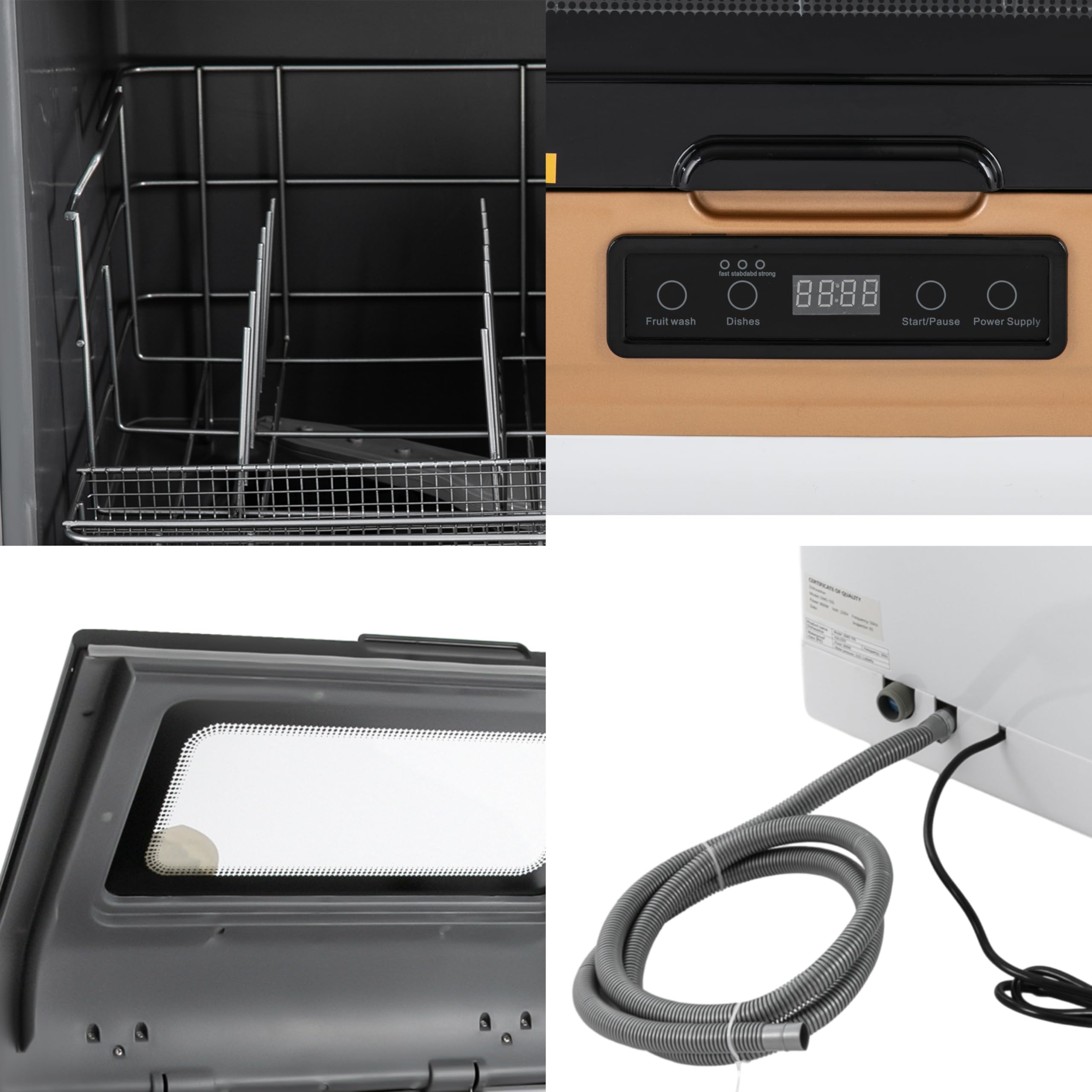 Mini lavavajillas portátil con diferentes modos de limpieza, mini lavavajillas control táctil, lavavajillas de mesa, encimera con tapa flip top para cocina de casa, apartamentos (dorado)