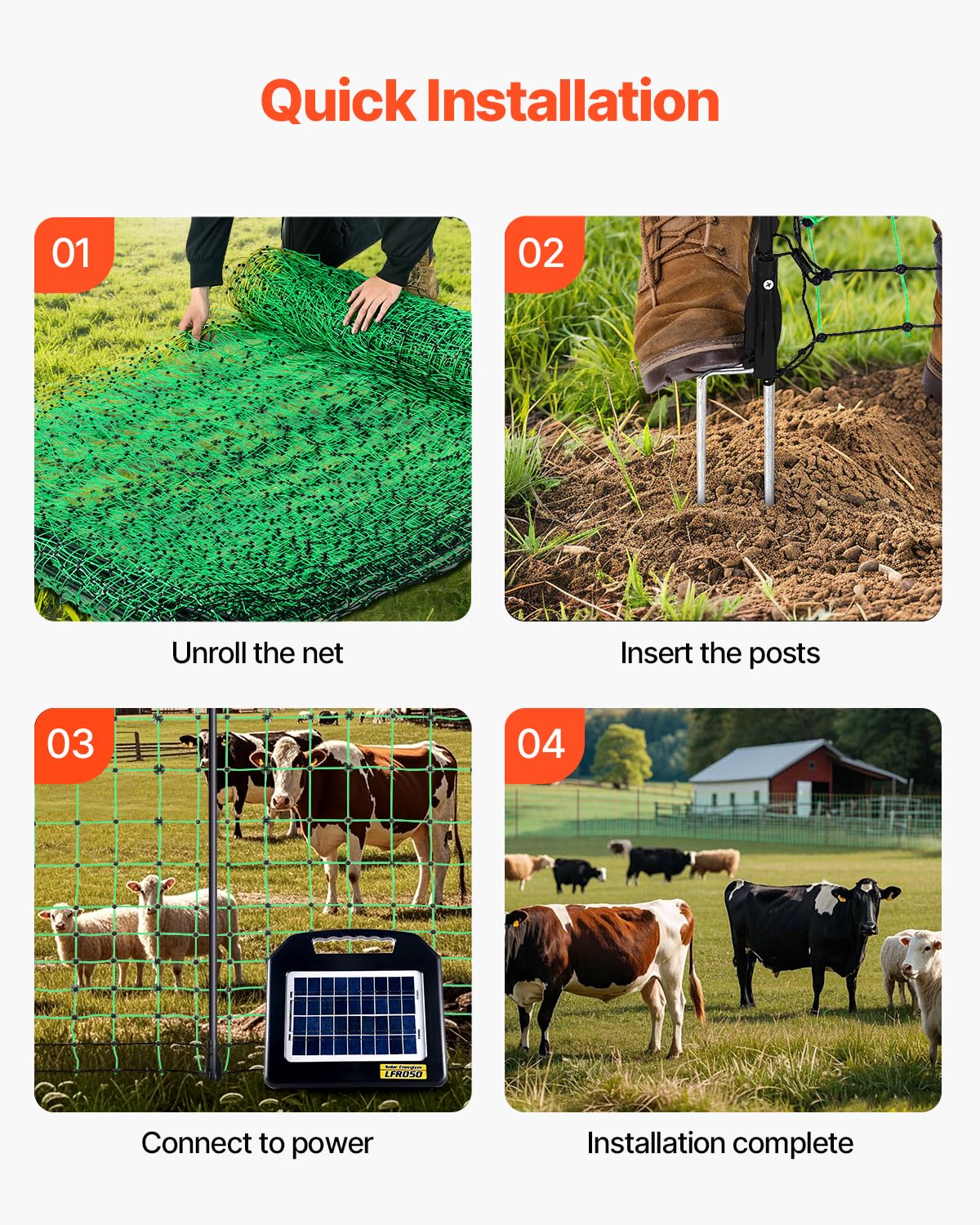 VEVOR Rete per Recinzione di Pascoli, 1,27 x 50 m, Rete per Pecore con Pali e Picchetti, Recinzione Portatile per Capre, Cervi, Maiali, Cani da Cortile, Giardino, Fattorie