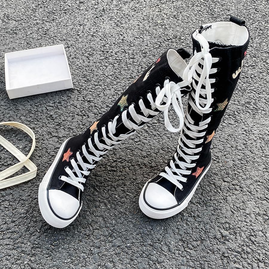 Boys and Girls High Top Children's Canvas Shoes Fashion Street Dance White Campus Shoe Outdoor Leisure Sneakers Shoes 2.5 Narrow Big Kid Black image 3 of 6 B0F9WM6M4Y