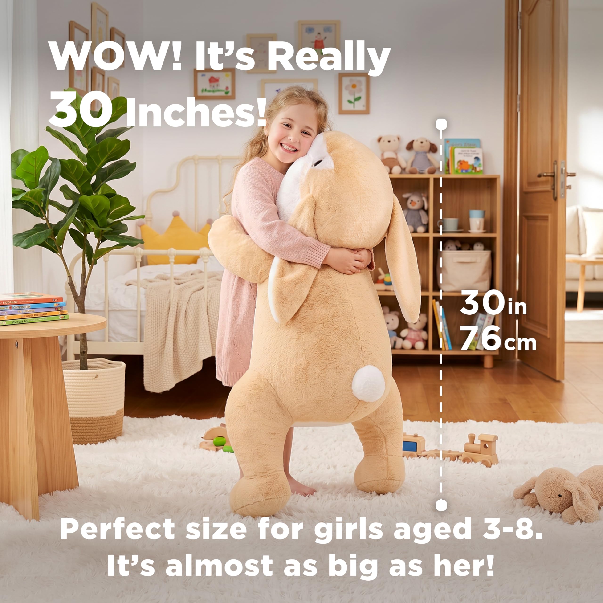 IKASA Conejo Peluche Gigante Juguetes Animales - Juguete Suave Peluche Grande Bonito Lindo Jumbo Enorme Kawaii Esponjoso Conejo Gordo de Gran Tamaño - Regalos para Niños Niñas (78cm, Marrón Claro)