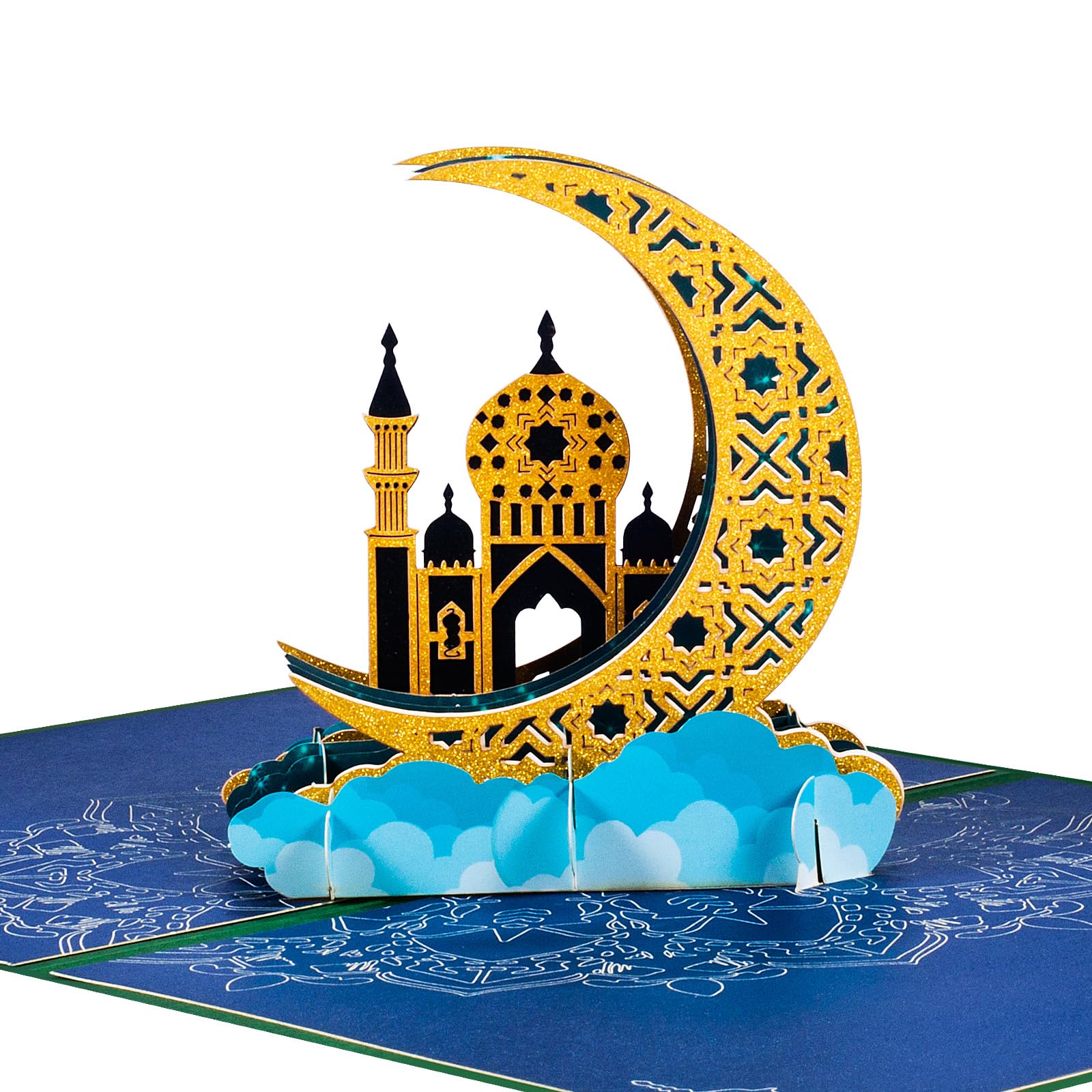 Biglietto Auguri Musulmano 3D Con Luna E Moschea – Pop-up Per Eid E Compleanno – Con Busta