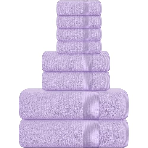 Belizzi Home 8 Piece Towel Set 100% Ring Spun Cotton, 2 Bath Towels 27x54, 2 Hand Towels 16x28 and 4 Washcloths 13x13 - Ultra Soft Highly Absorbent Machine Washable Hotel Spa Quality - Purple