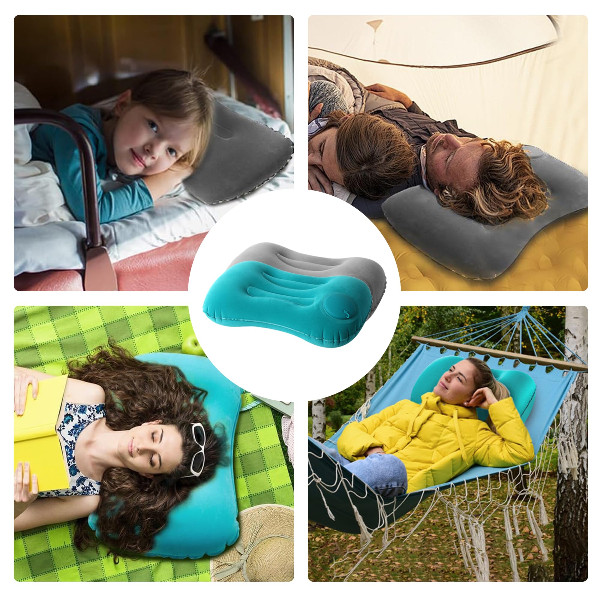 JAADU 2 PCS Almohada Hinchable, Almohada de Playa Hinchable, Diseño Ergonómico Almohada para Viaje, Compresible, Compacta, Almohada Inflable para Camping, Playa, Viajes, Oficina