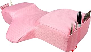 Pillow for Eyelash Extensions - Curved Memory Foam Lash Bed Pillow with Neck and Back Support, Perfect Pillow for Eyelash Extensions, Two Pockets for Tools On The Sides of Pillow - Pink