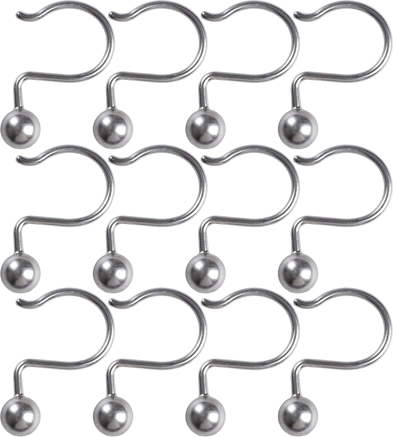 Utopia Alley HK7RB Ball Shower Curtain Hooks for Bathroom Shower Rods Curtains; Set of 12 - Brushed Nickel
