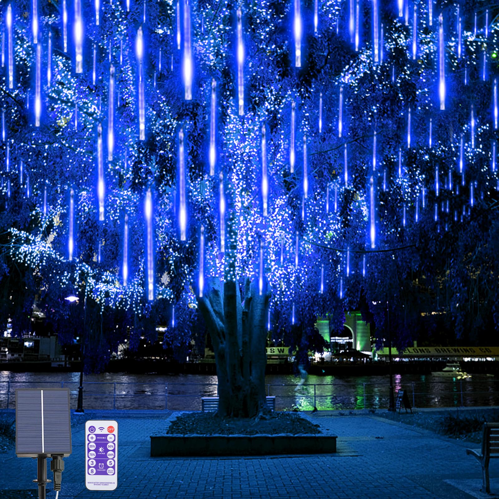 OPAHUTER Solares Meteoros Lluvia Luces, 240 LEDs Lluvia de Meteoritos Cadena, 30 cm 10 Tubos Impermeables Nieve Caída Luces de Cuerda Luces Navidad Exterior para fiestas de Navidad Boda