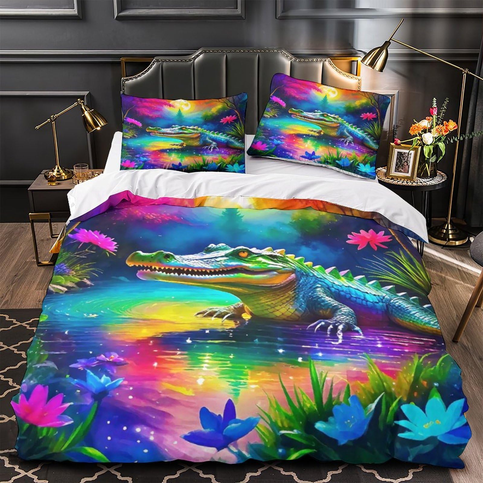 Housse de couette crocodile coloré parure de lit 3D haut de gamme 260x220cm