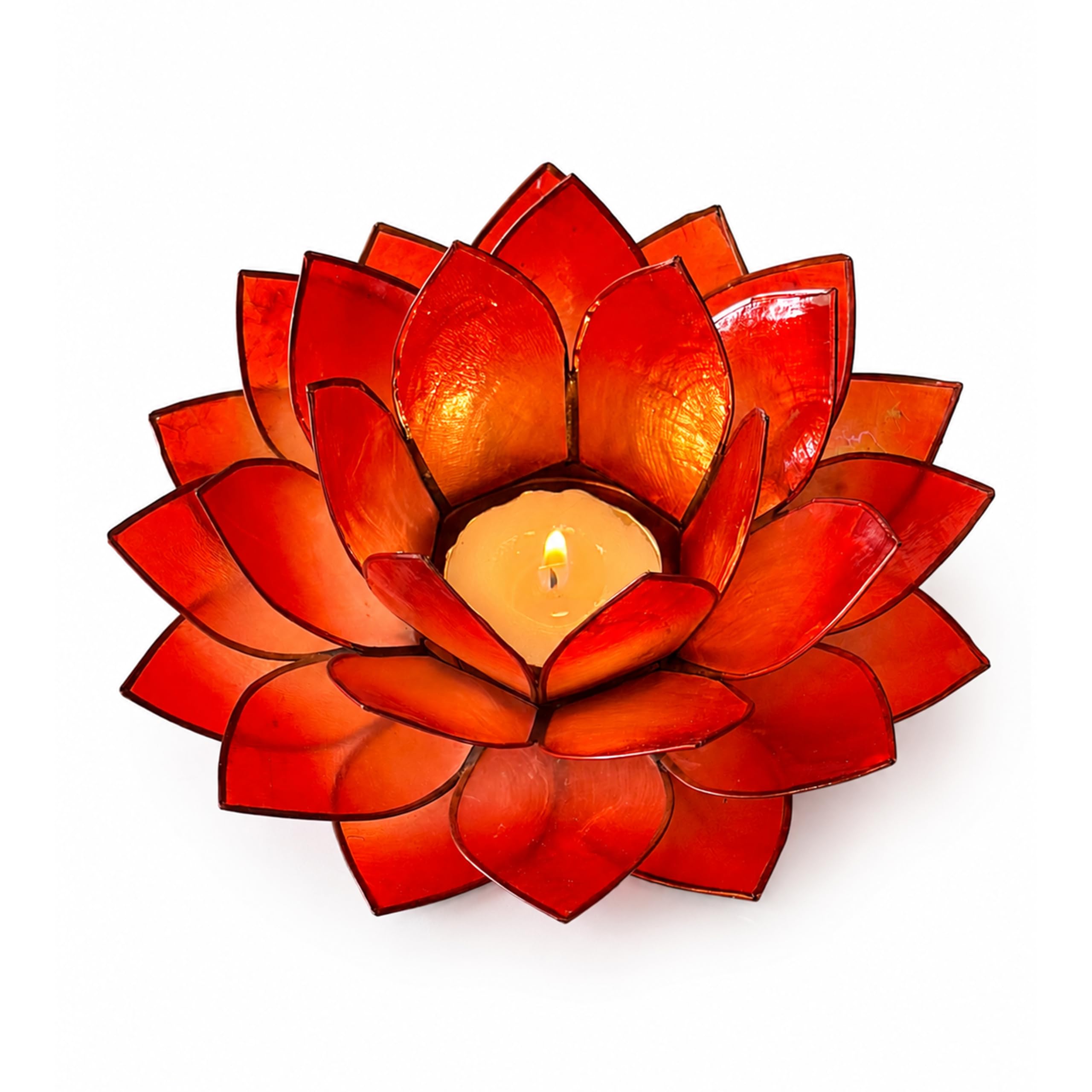 BrightSpot Solutions Moonshadow Capiz Shell Lotus Tea Light Holder, Flower Decor, Orange