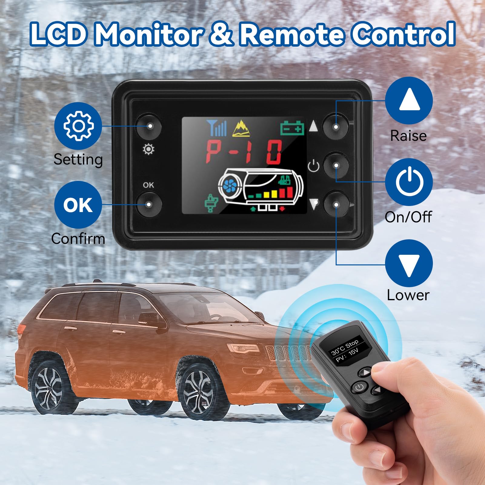 Redriver Calentador Diesel 8KW 12V/24V, 0.1-0.25 L/h para Coche Furgoneta Camper, con Mando a Distancia, Calefacción Rápida 10 Min, Bajo Consumo y Silencioso, Antihielo (Todo en uno 8kW)
