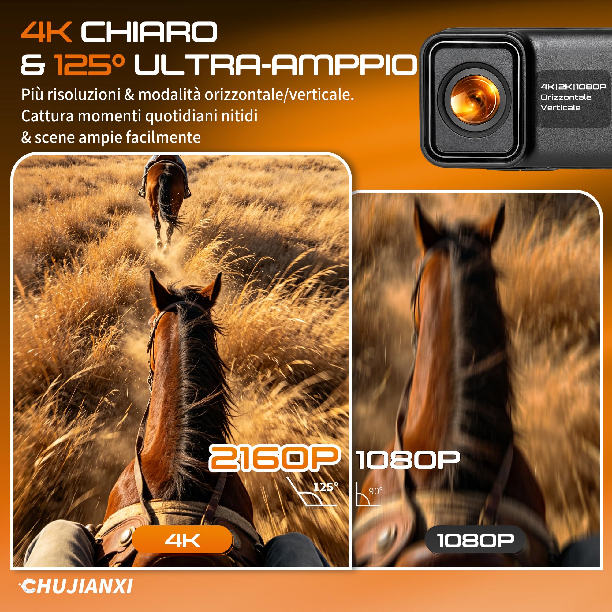Mini Action Cam 4K, Action Cam WiFi Impermeabile Professionale | Bodycam Magnetica, Telecamera Indossabile, Mini Action Camera per Casco Moto Sci Bici Equitazione MTB Calcio Corsa
