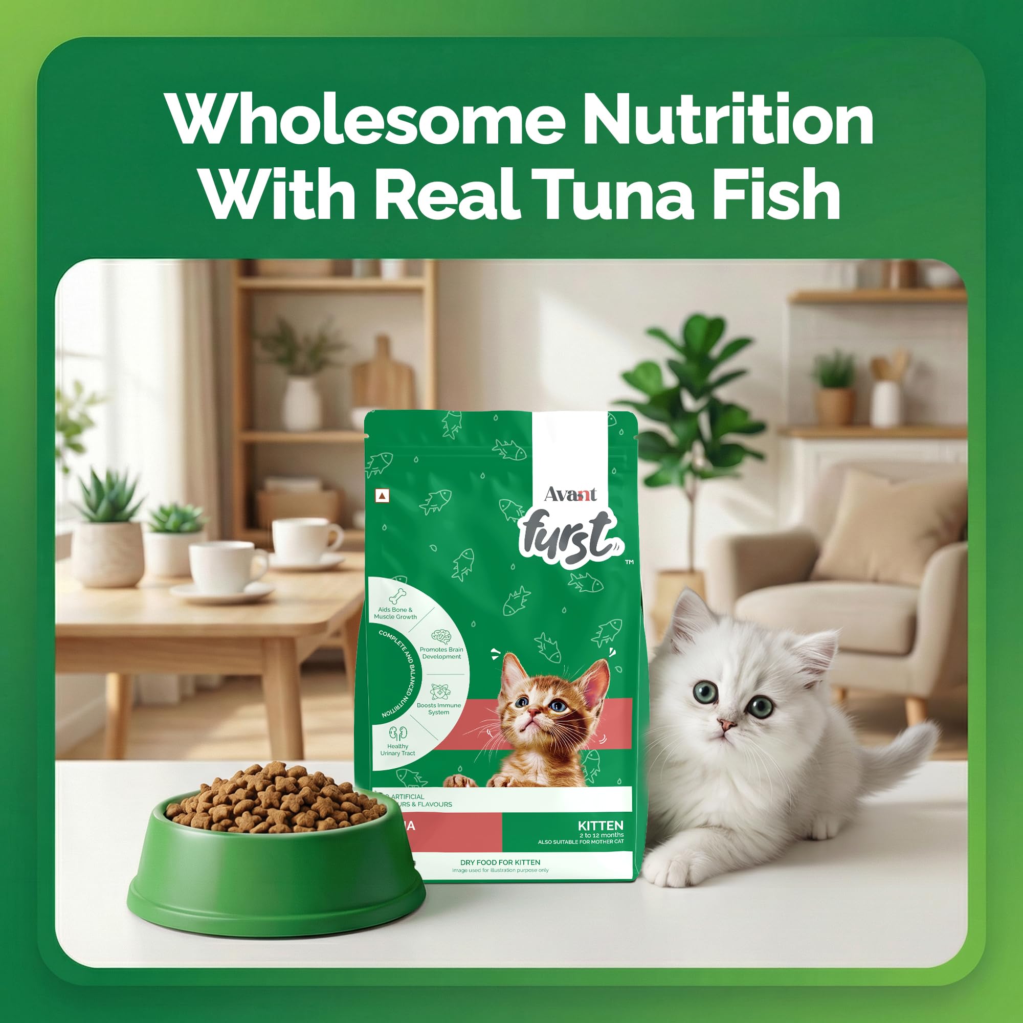 Avant Furst Kitten Dry Cat Food with Tuna Fish Flavor, Dry Kitten Food for 2β12 Months, No Artificial Additives, 1 kg 1