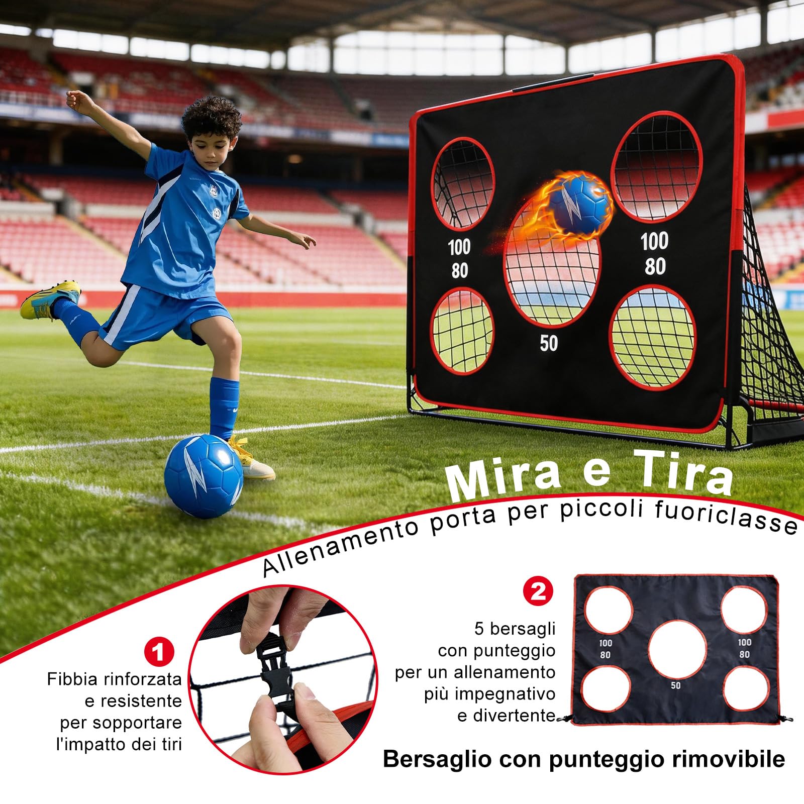 Porta da calcio pieghevole 2 in 1 per bambini con borsa trasporto