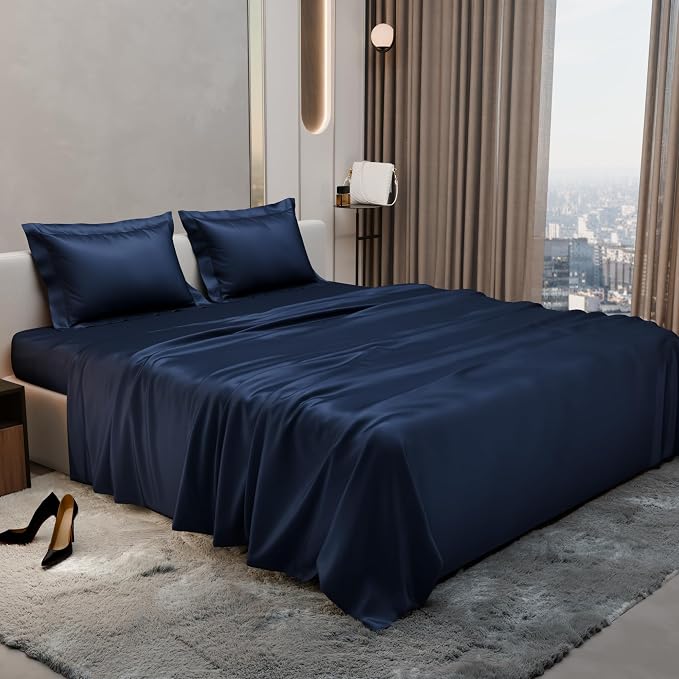 Stoa Paris Double Bedsheet with 2 Pillow Covers, 300 TC UltraSatin Premium Bedding Set, Aesthetic Home Decor, Gift for Couples, Wedding, Anniversary, Date Night - Mystique Blue