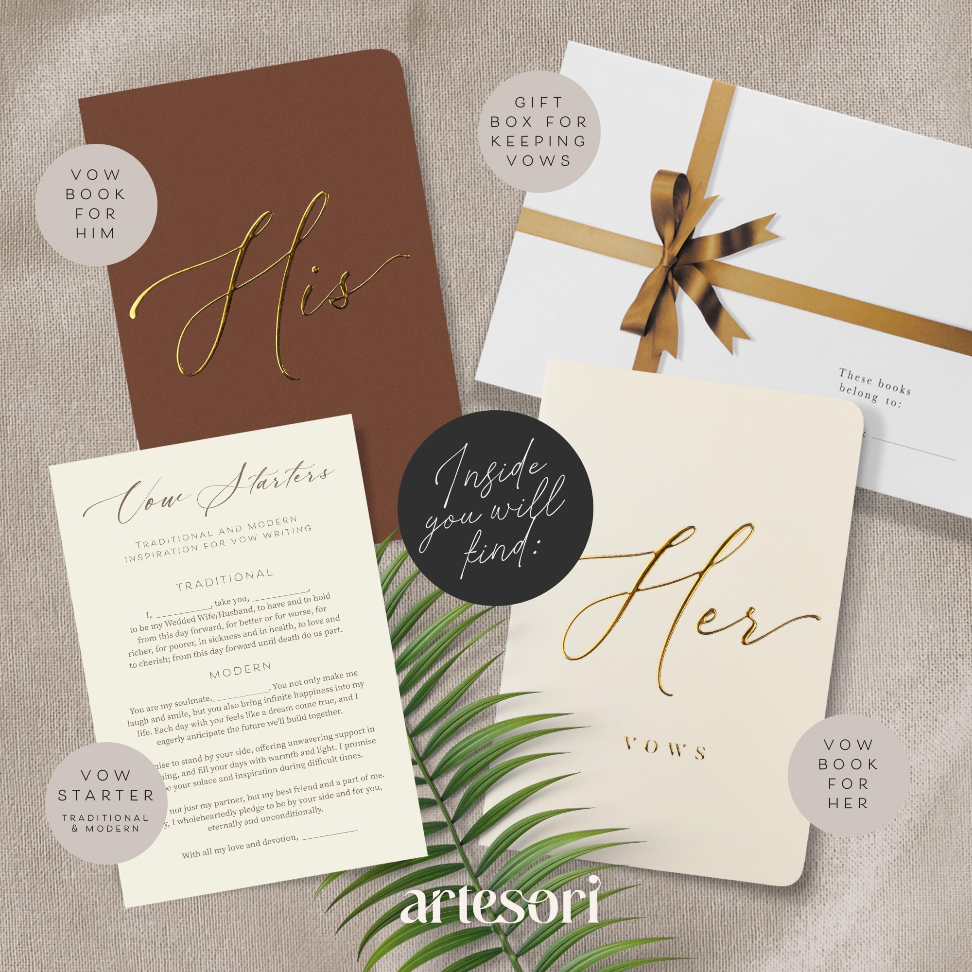 ARTESORI Wedding Vow Books His & Hers - Wedding Registry Gifts Ideas for Bride & Groom, Vow Books for Wedding - Soft-Touch, Gold-Foiled, 28 Lined Pages Vow Book for Her & Him [Ivory & Terracotta]