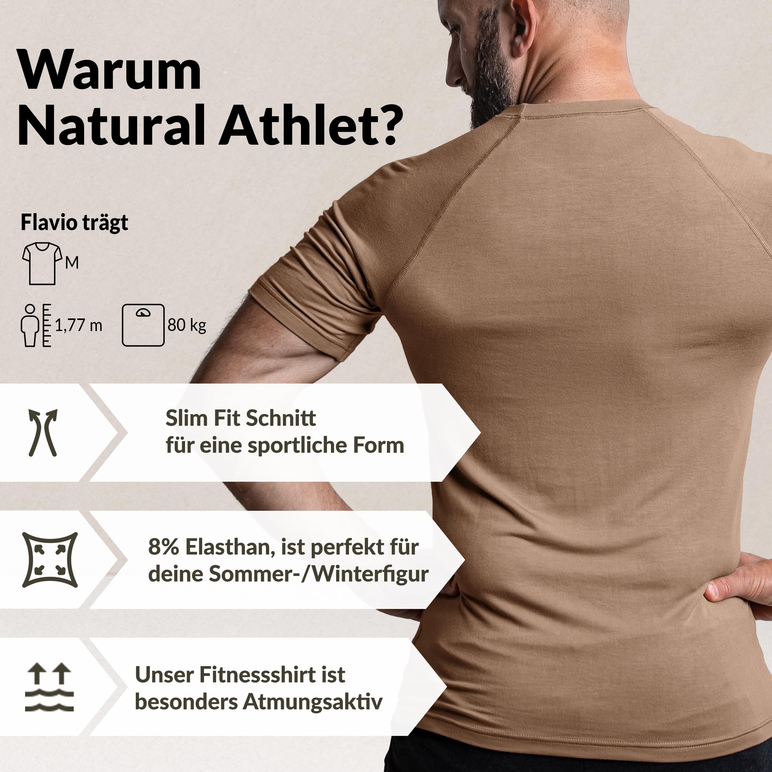 Natural Athlet Slim-Fit Fitness Tshirt für Herren - Langes schnelltrocknendes Gym T-Shirt - Bodybuilding, Krafttaining und Sport