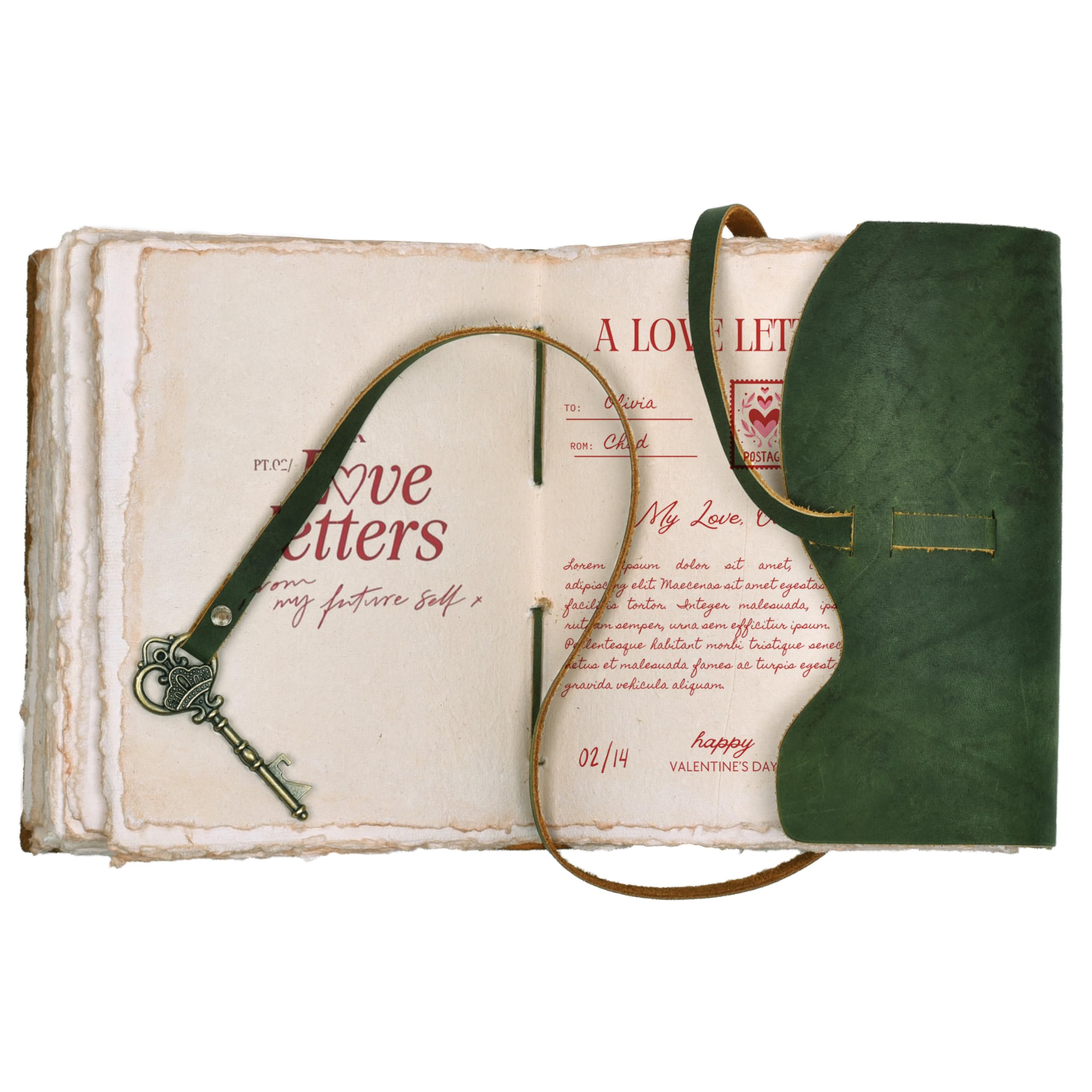 LEATHER VILLAGE Leder-Notizbuch, Tagebuch, Schlüsselschloss, Waldgrün, 8 x