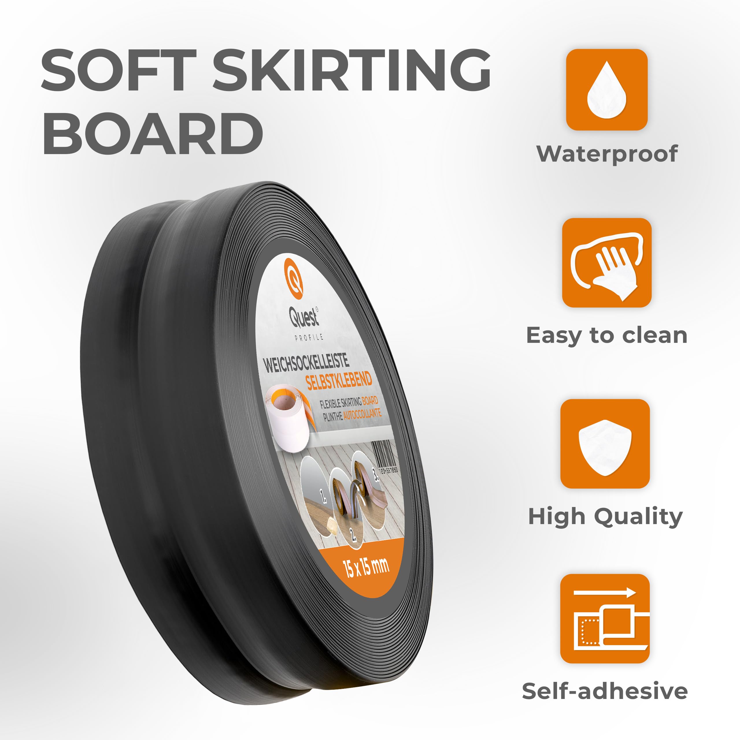 Quest Zachte Plint Zelfklevend - 15 mm x 15 mm - Buigbare Afwerkstrip voor Keuken en Badkamer - Afdichtband - PVC, Flexibel, Waterdicht, Decoratief (Bruin, 5m Quest Zachte Plint Zelfklevend - 15 mm x 15 mm - Buigbare Afwerkstrip voor Keuken en Badkamer - Afdichtband - PVC, Flexibel, Waterdicht, Decoratief (Bruin, 5m