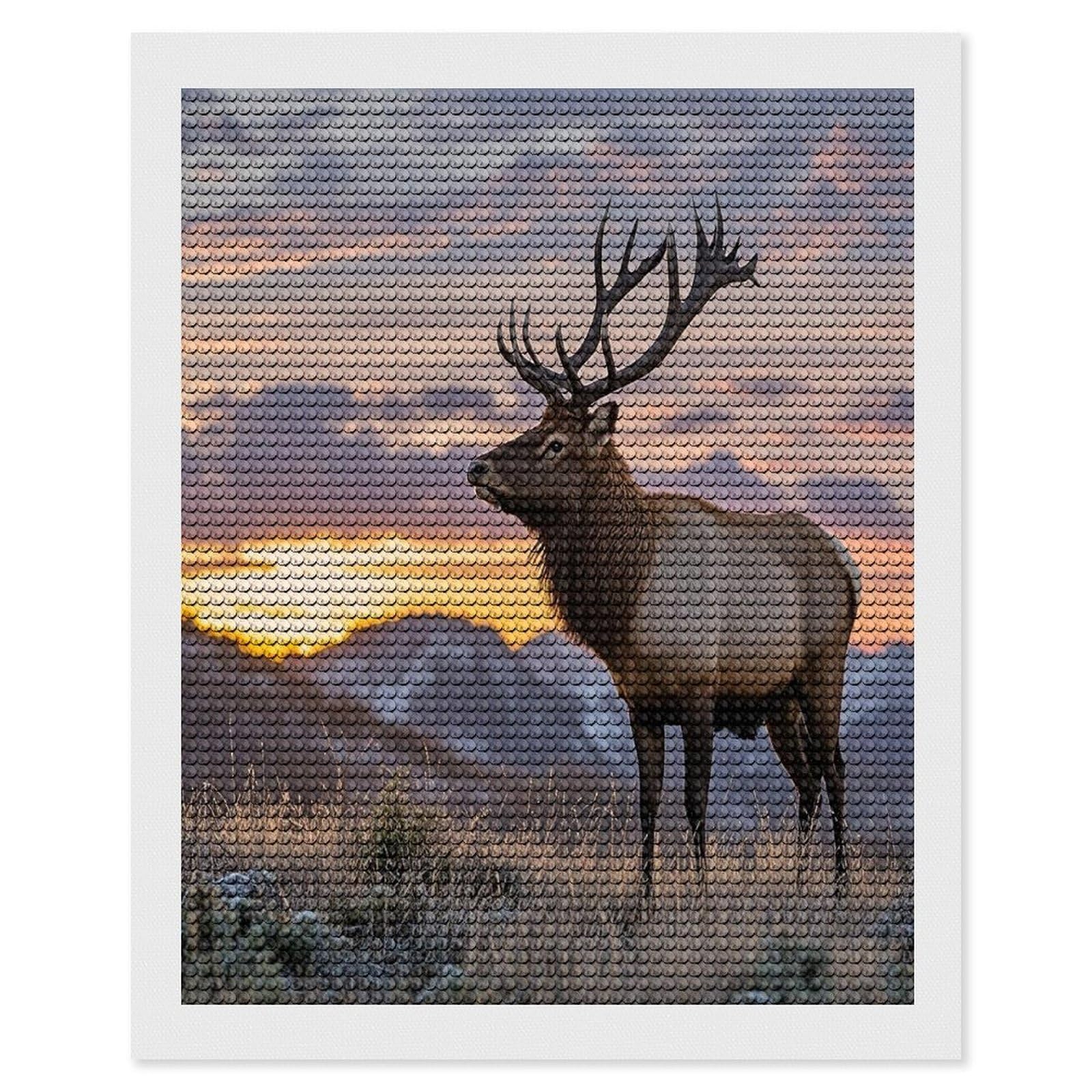 FekiLoot Red Deer Bull Elk Sunset Diamond Painting Kits for Adults Full Round Drill Diamond Art Kits for Beginners 5D DIY Diamond Dots Paintings Diamonds Pictures Gem Art Home Wall Decor 16"x20"