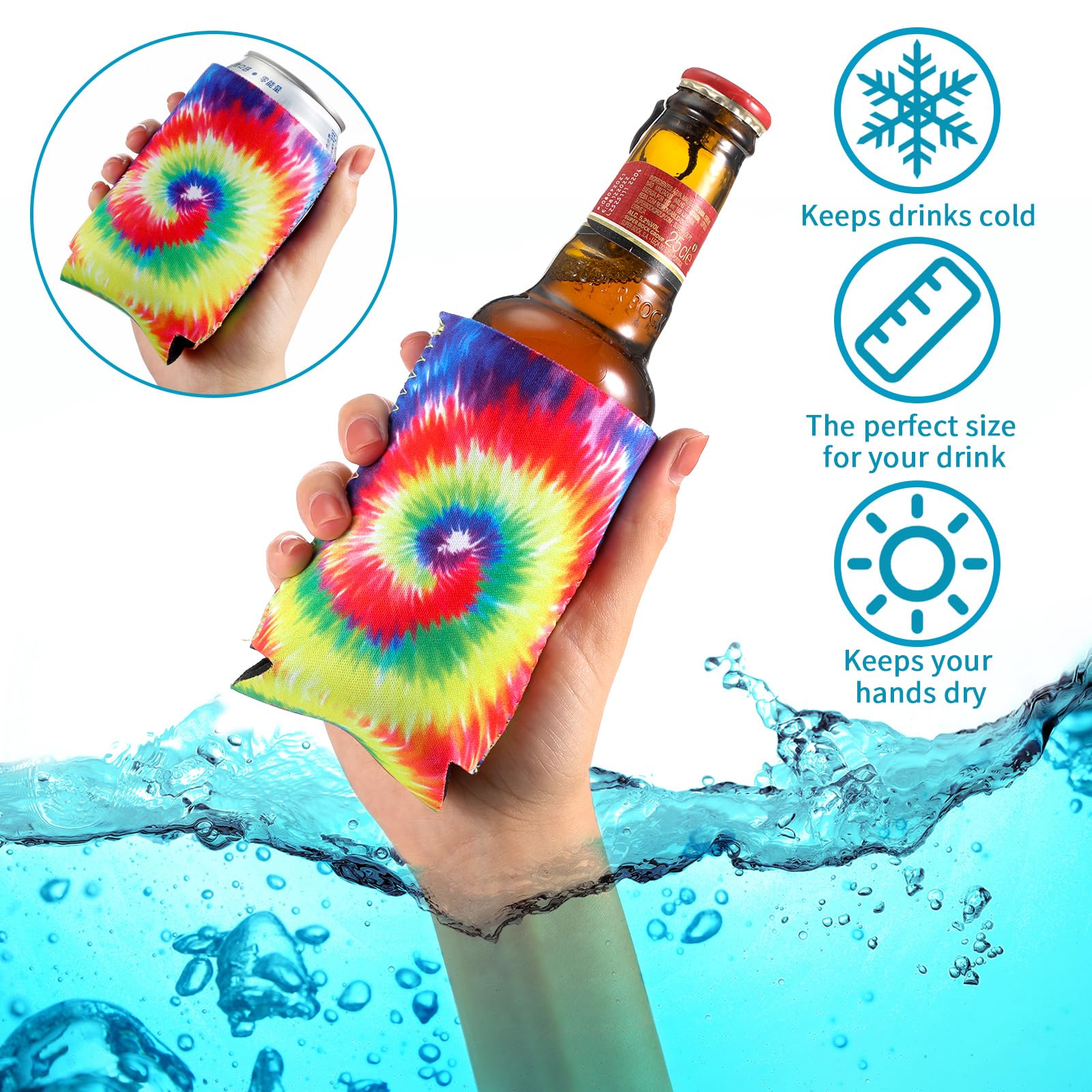 Bokon 18 Pcs Beer Can Cooler Sleeves 12-16 oz Neoprene Collapsible Cooler Can 3 mm Thick Insulated Cooler Sleeves for Soda Beer Can Drinks Holiday Drink Party Decorations Supplies