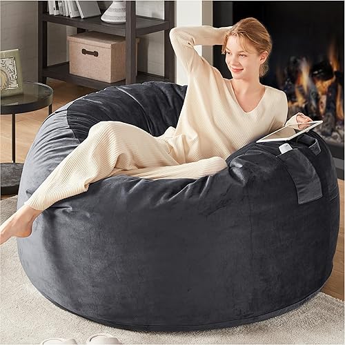Miniatura 3 de Codi Bean Bag Chair with Filler Included, 4 FT - Comfy Large Beanbag Chairs for Adults - Machine Washable and Soft Mink Bonded Cover - Charcoal Gris