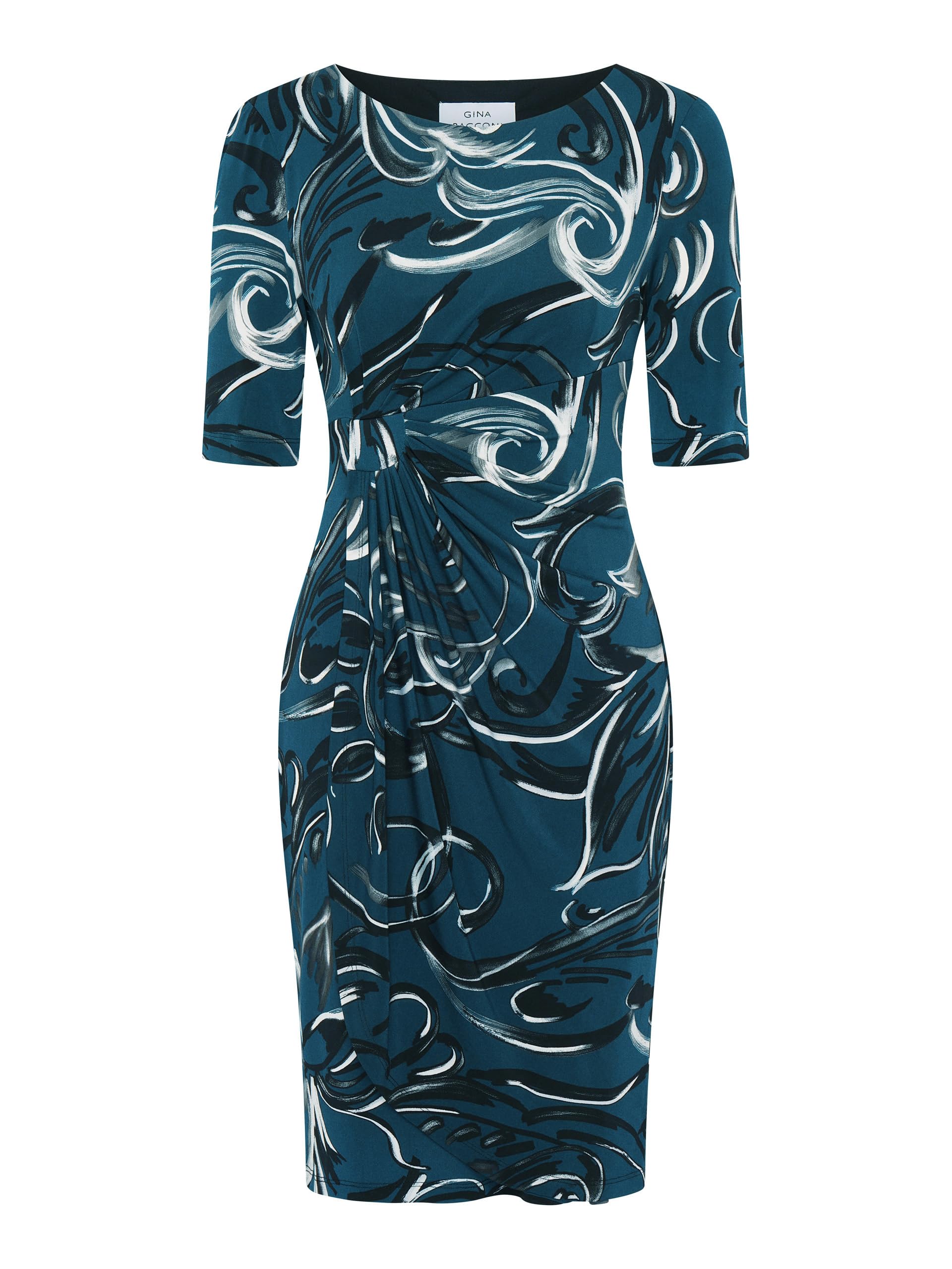 Gina Bacconi Women's Printed Jersey Dress Cocktail, Green/Black, 20